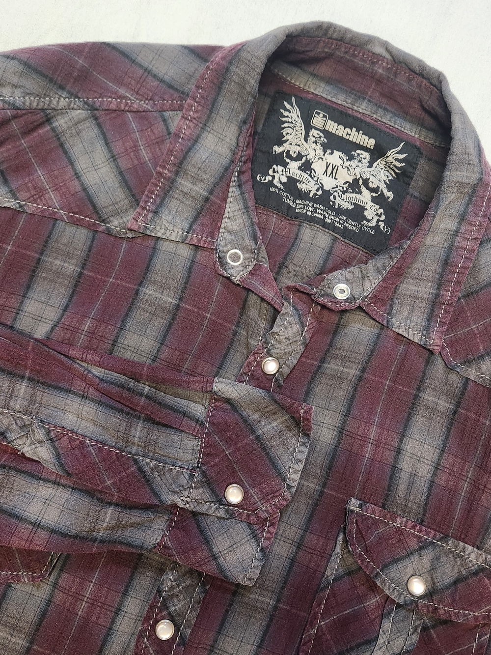 Machine Clothing Co. Men's Western Stripe Snap Shirt w/Adj Sleeves Size XXL Chec